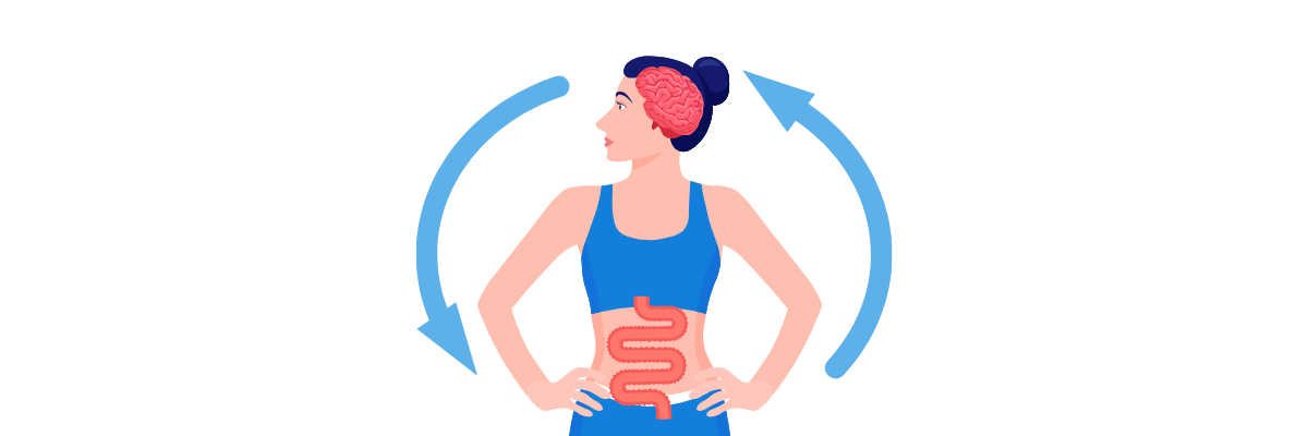 An illustration of a woman showing the gut brain communication system.