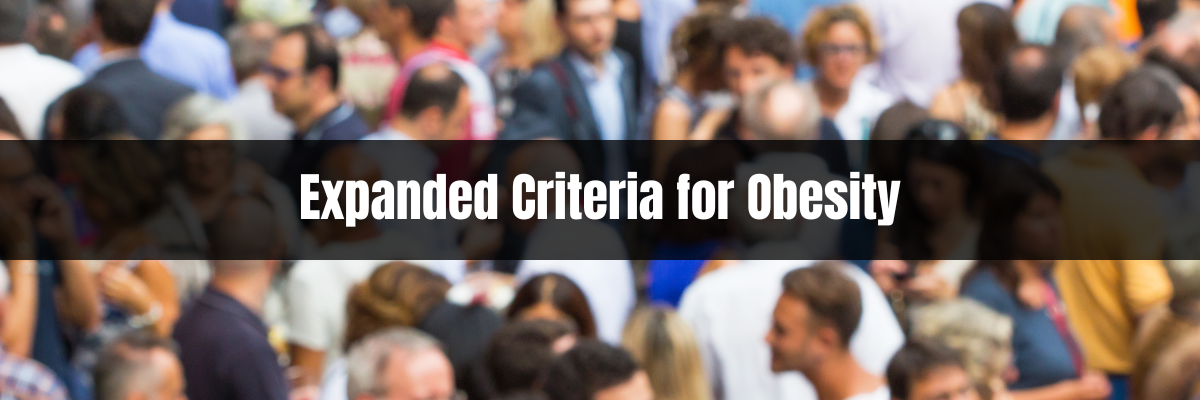 A crowd of people walking on a busy street. Text overlay reads: Expanded Criteria for Obesity