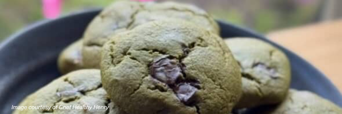 Matcha-Moringa Almond Butter Cookies on a dark plate. 