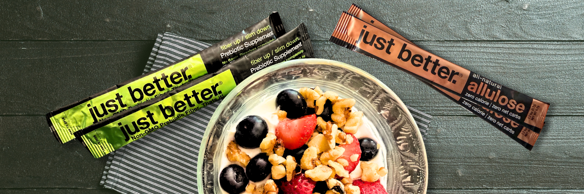 A bowl of allulose sweetened, fiber-rich fruit dip.