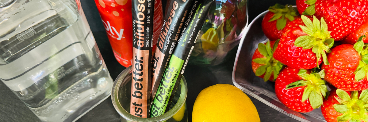 Ingredients for a Strawberry Lemon Tequila cocktail.