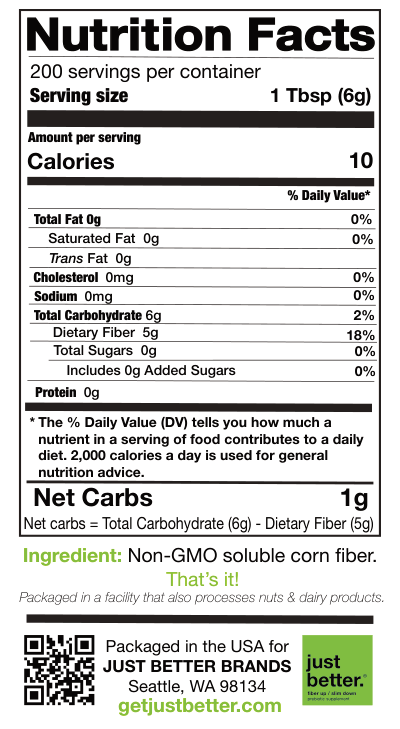 200 Serving Pouch (1200g) of just better.® prebiotic fiber